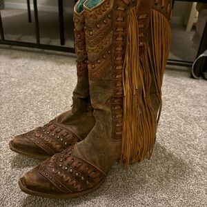 LIBERTY Black Brown Fringe Heeled Boots